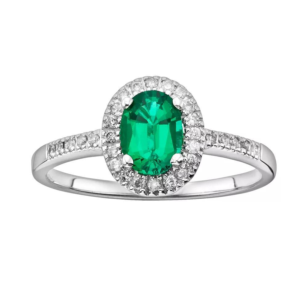 The Regal Collection 14k White Gold Genuine Emerald & 1/6-ct. T.W. IGL Certified Diamond Frame Ring, Women's, Size: 7, Green Product Image