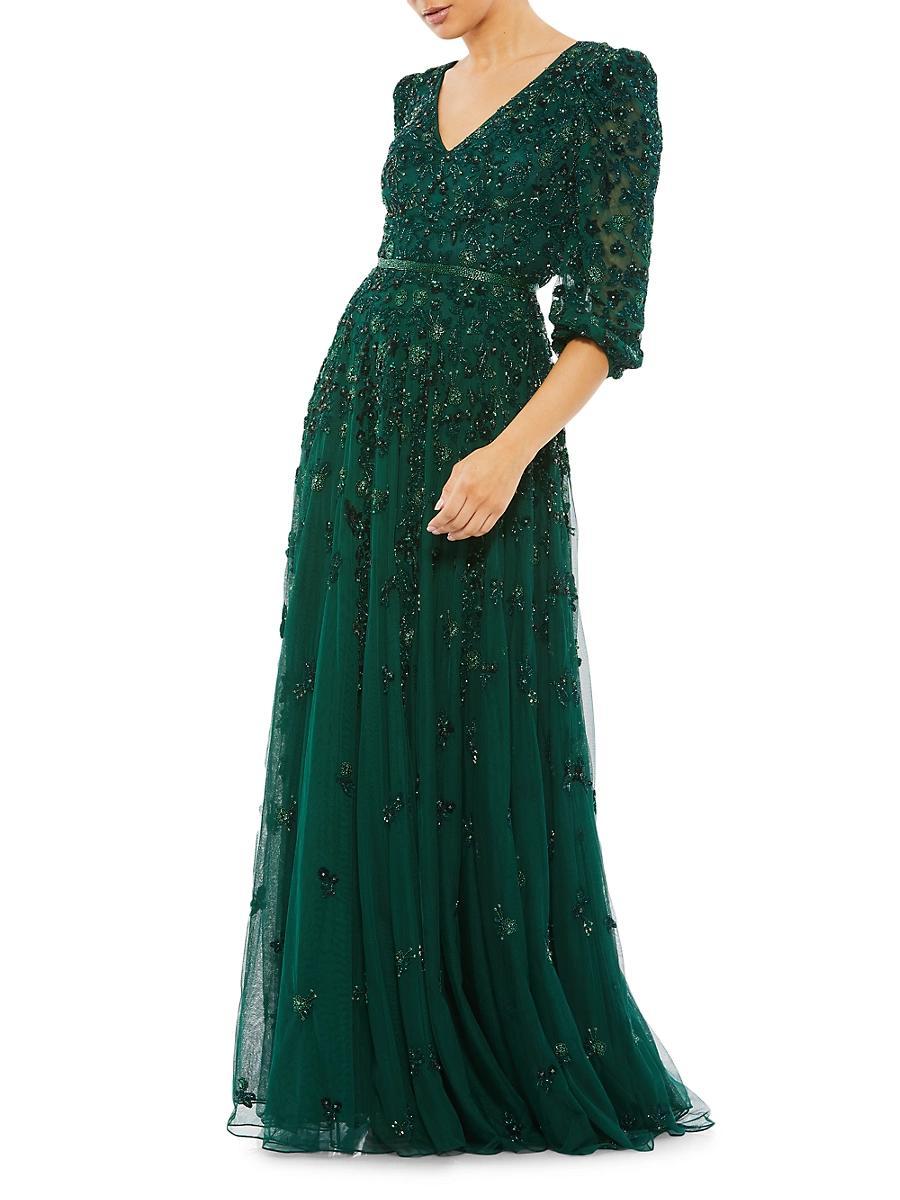 Mac Duggal 3D Floral V-Neck 34 Sleeve A Product Image