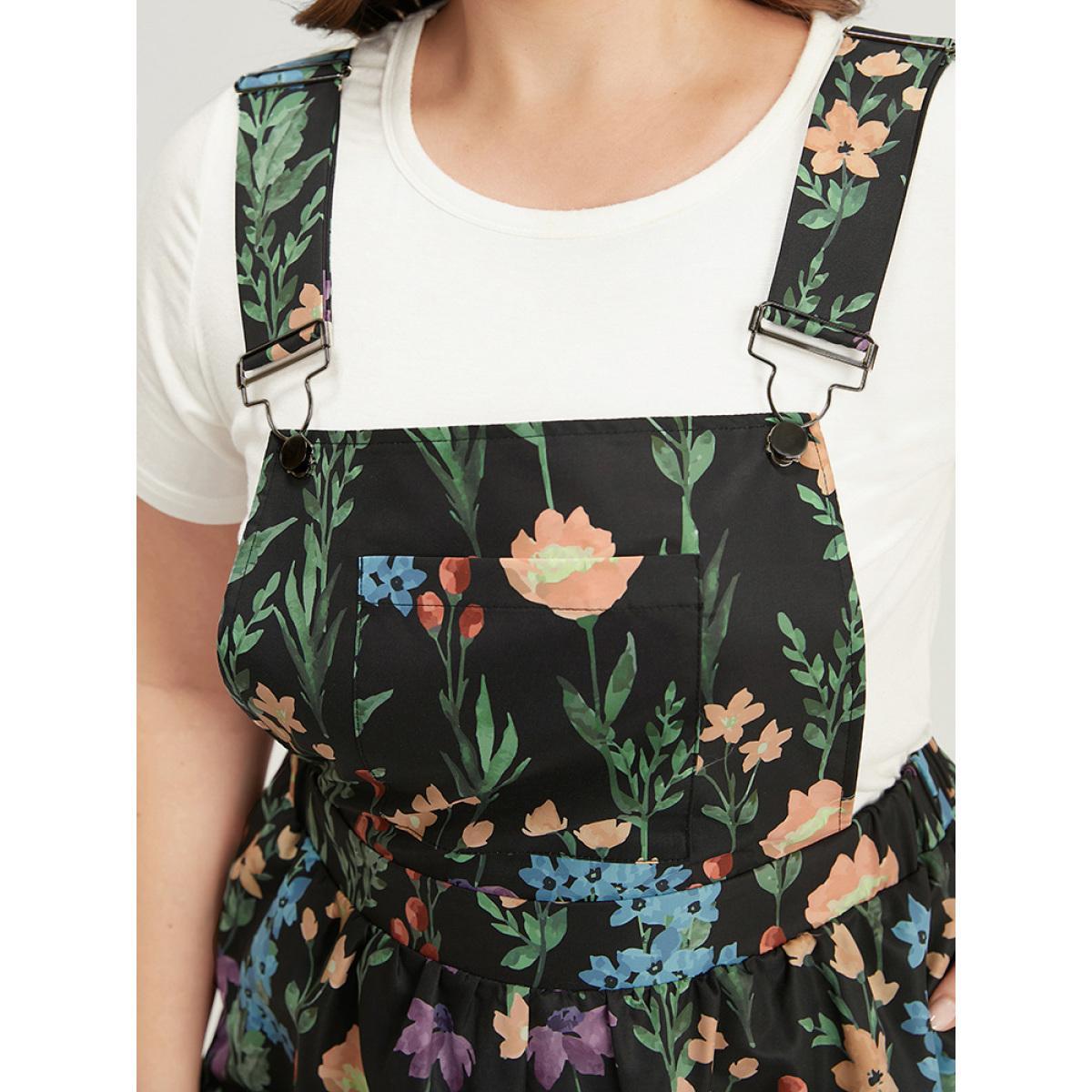 Plus Size Navy Floral Pocket Adjustable Straps Gathered Jumpsuit Women Elegant Sleeveless Spaghetti Strap Dailywear Loose Jumpsuits BloomChic 22-24/3X Product Image