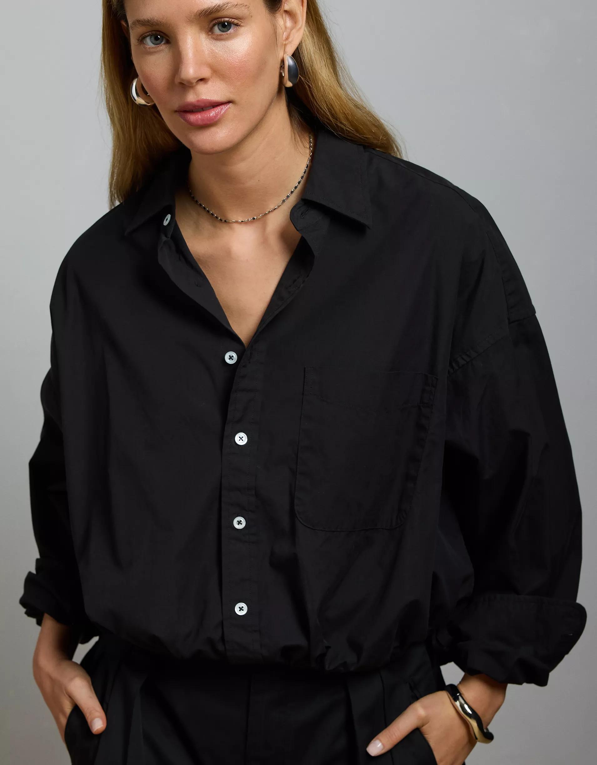 AE77 Premium Poplin Long-Sleeve Button-Up Bubble Shirt Product Image