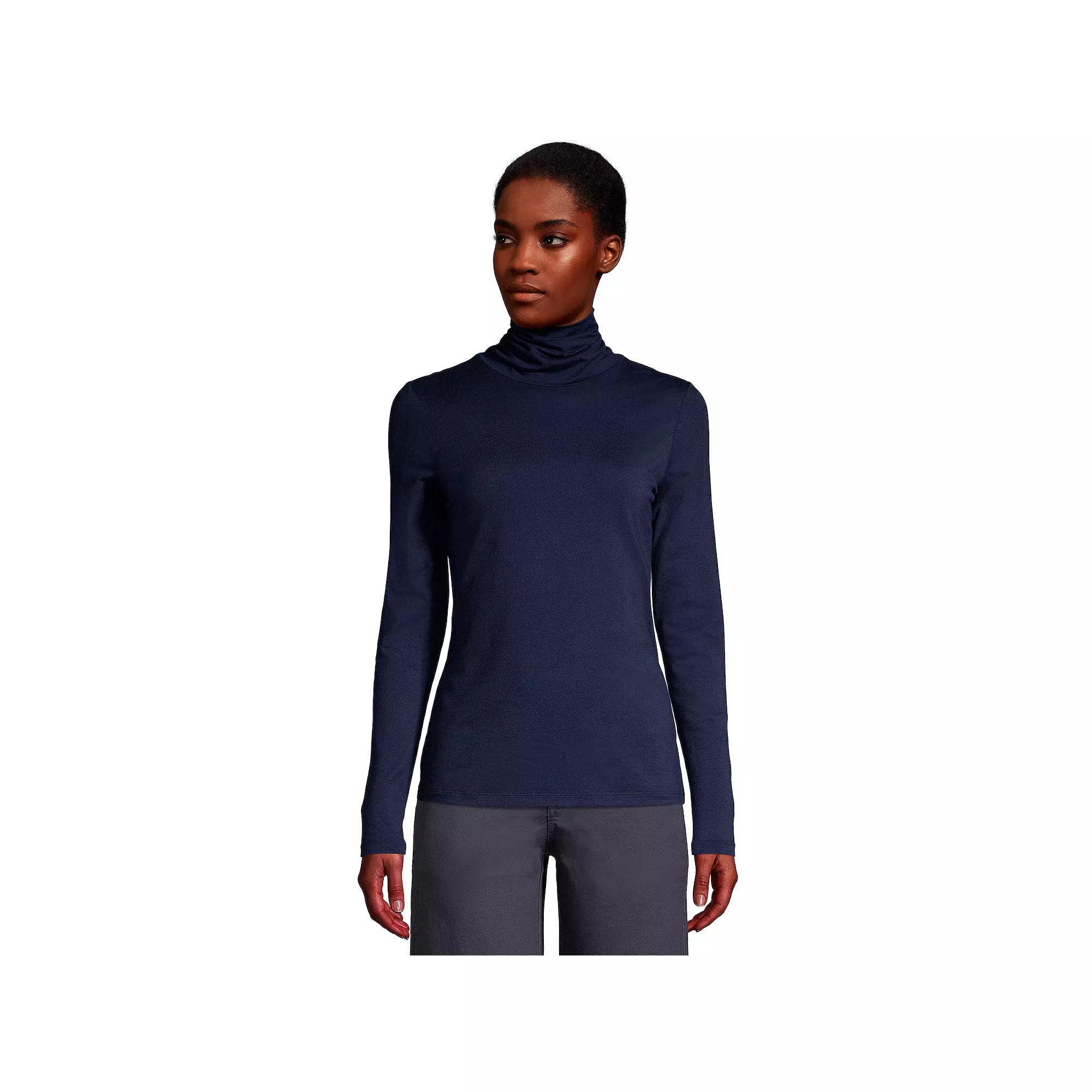 Womens Lands End Lightweight Fitted Turtleneck Radiant Blue Product Image