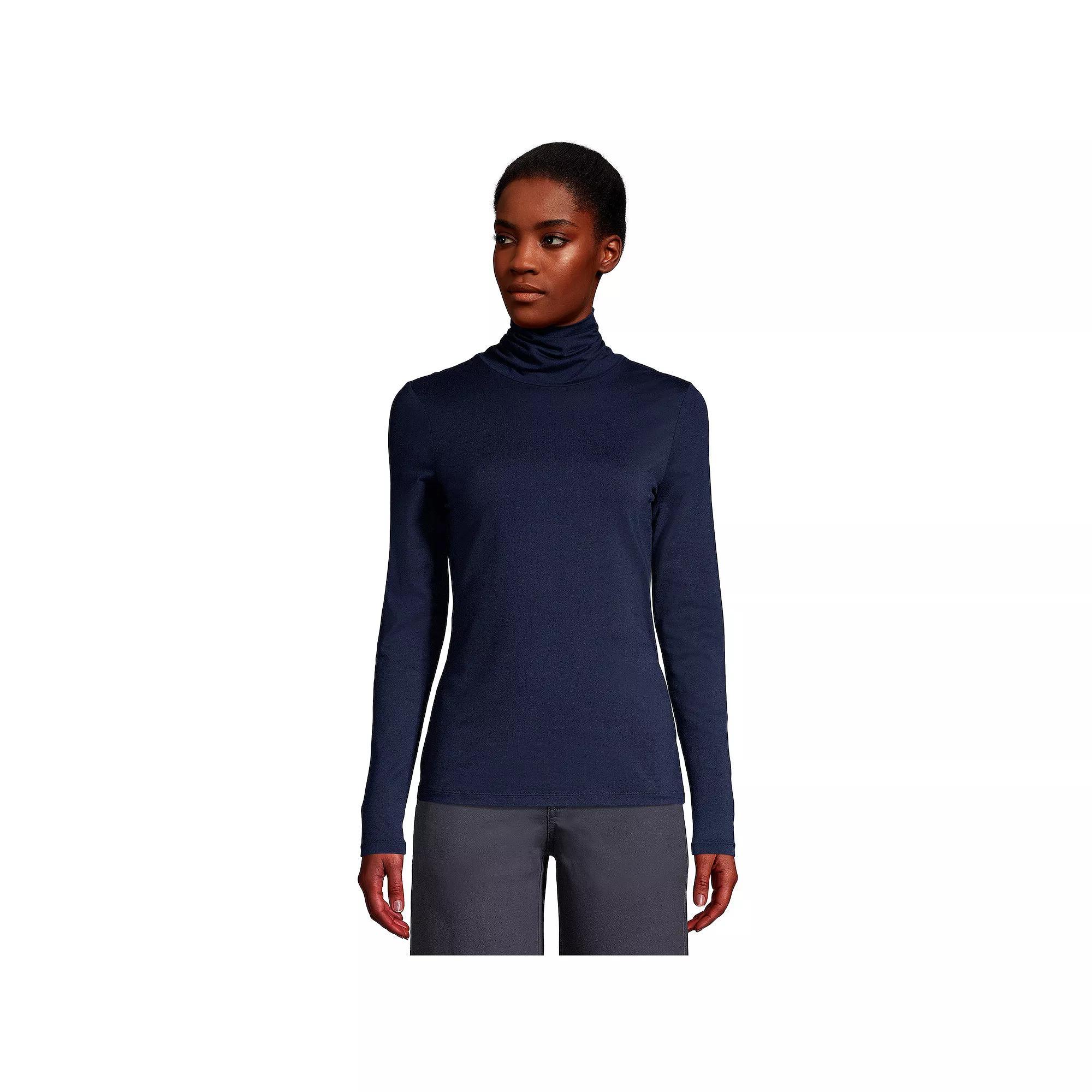 Womens Lands End Lightweight Fitted Turtleneck Radiant Blue Product Image