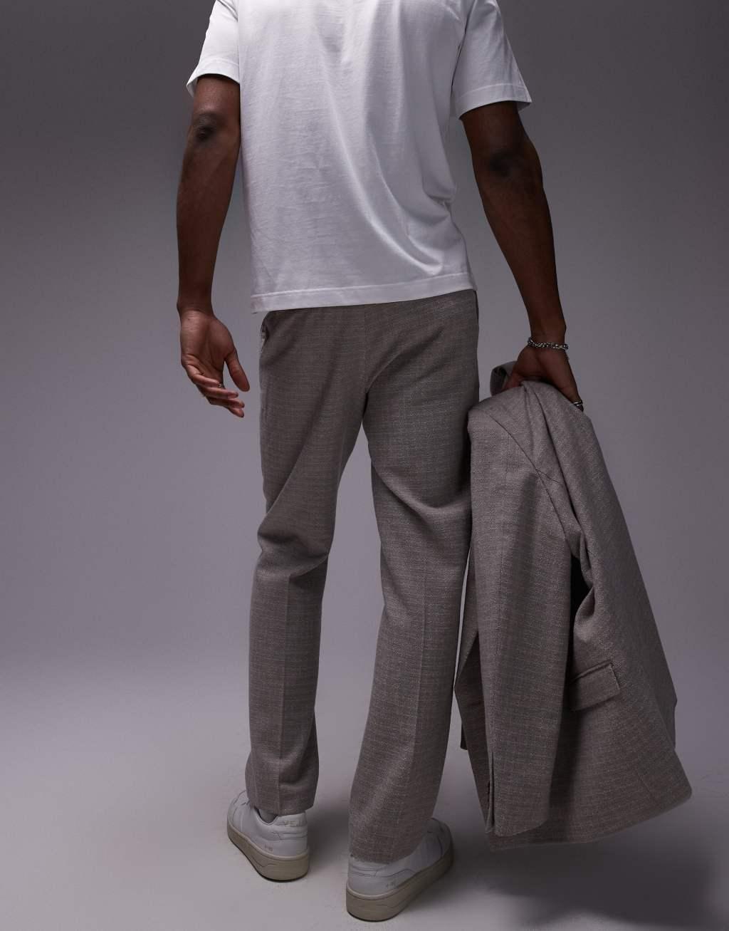 Topman straight fit textured suit pants in stone Product Image