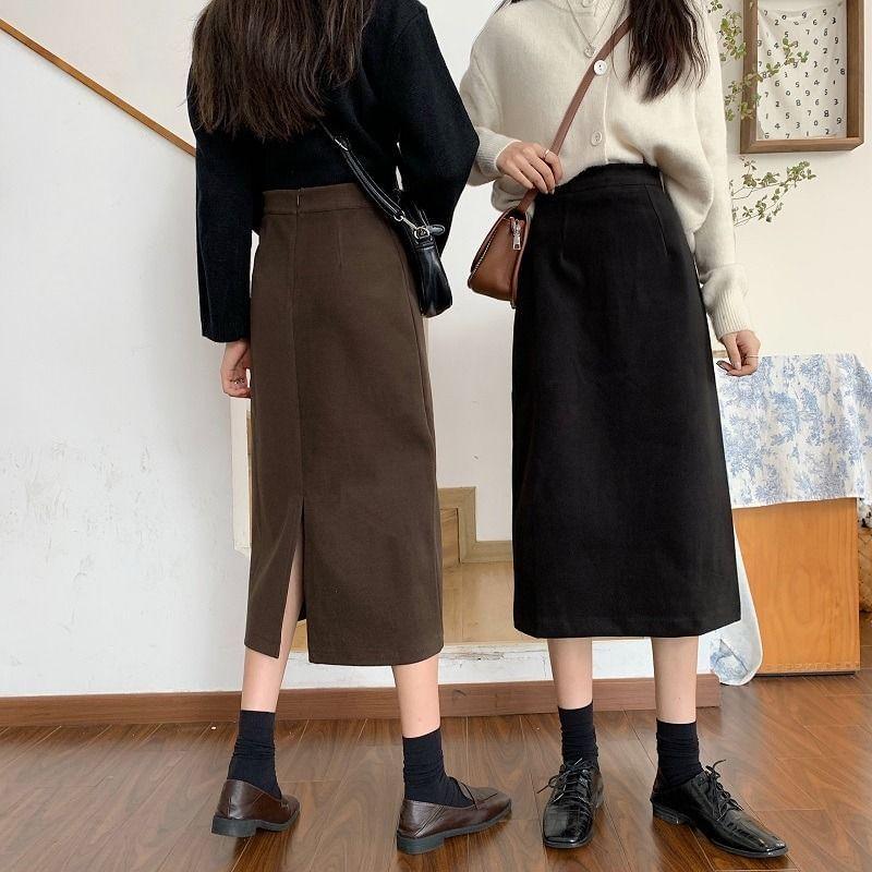High Rise Plain Midi A-Line Skirt Product Image