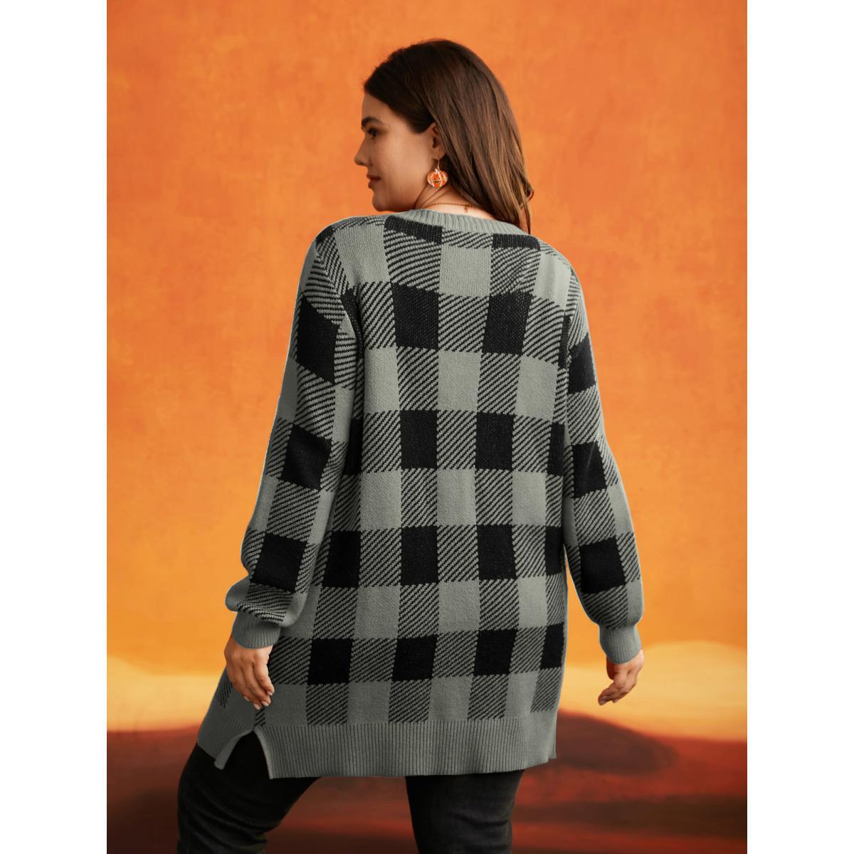 Plus Size Supersoft Essentials Plaid Open Cardigan DarkGray Women Casual Loose Long Sleeve Everyday Cardigans BloomChic 18-20/2X Product Image