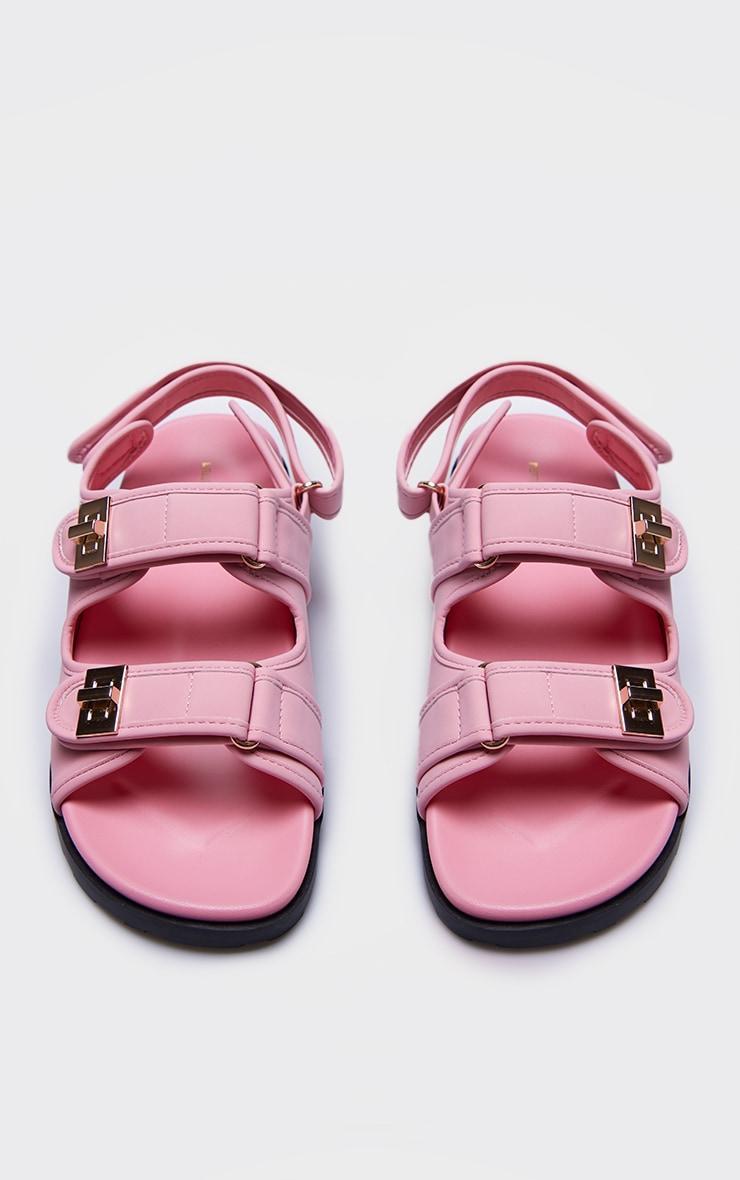 Pink PU Round Toe Buckled Sling Back Footbed Sandals Product Image