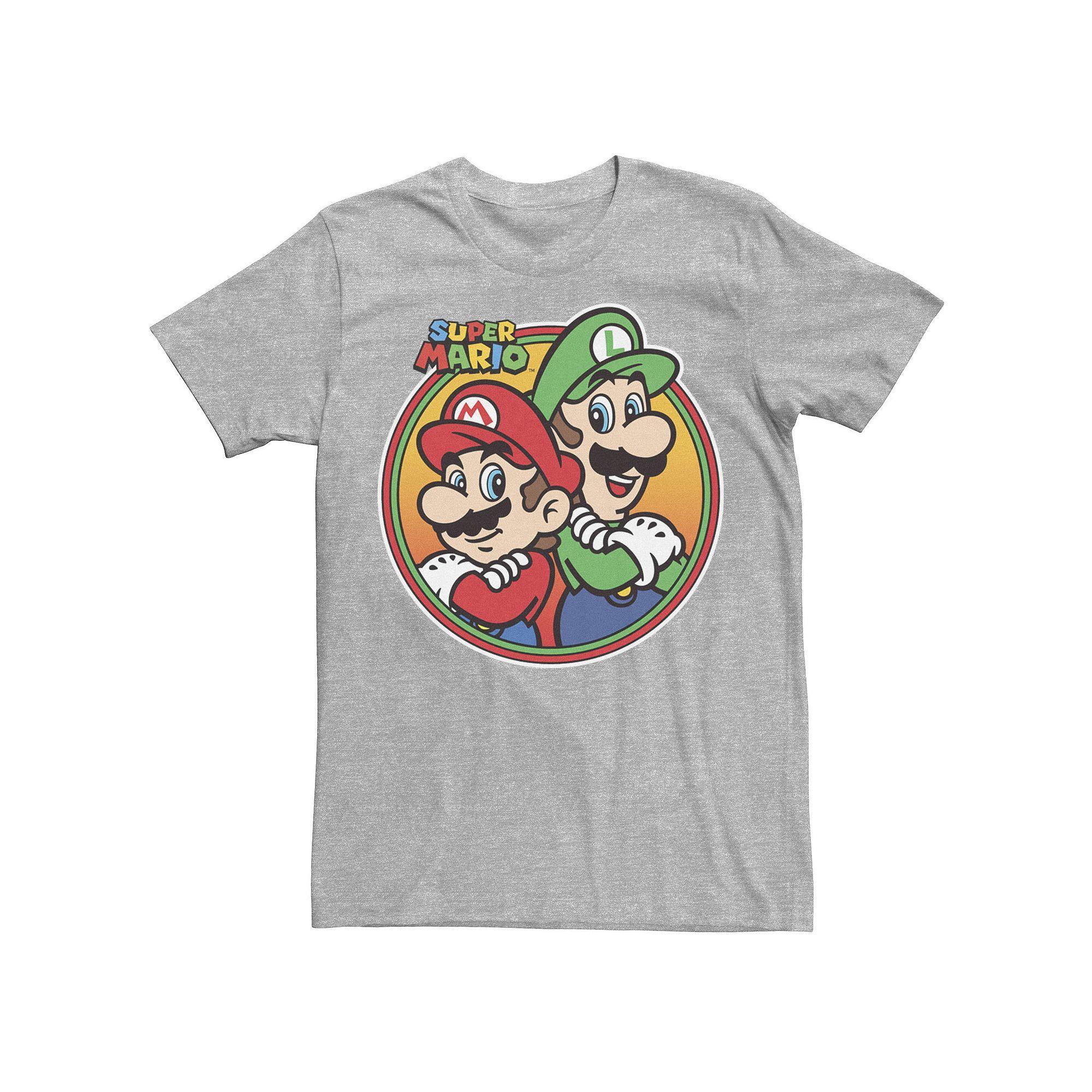Mens Nintendo Super Mario & Luigi Brothers Circle Tee Athletic Grey Product Image