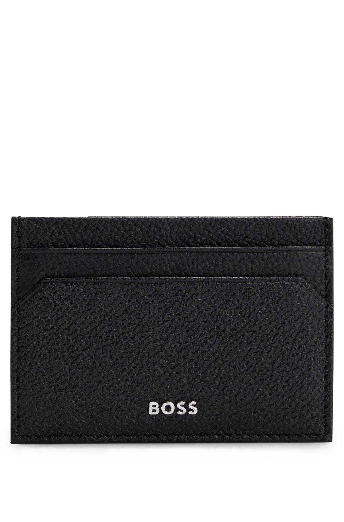 Brass money clip with card holder in grained leather Product Image