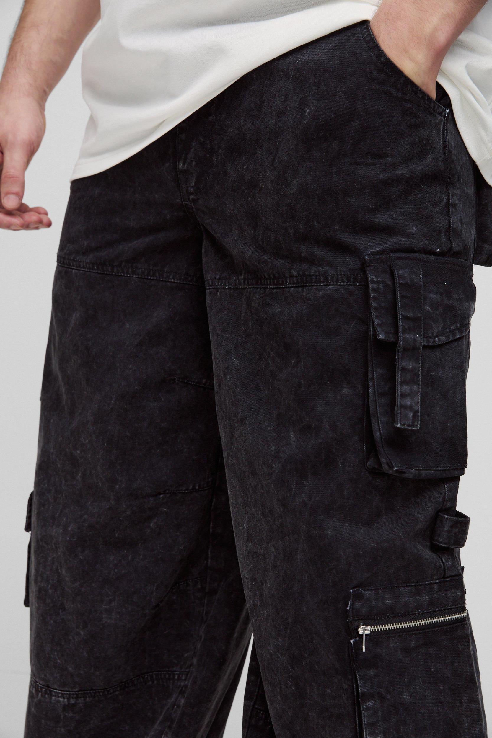 Tall Washed Twill Pleat Knee Multi Pocket Baggy Cargo Pants | boohooMAN USA Product Image
