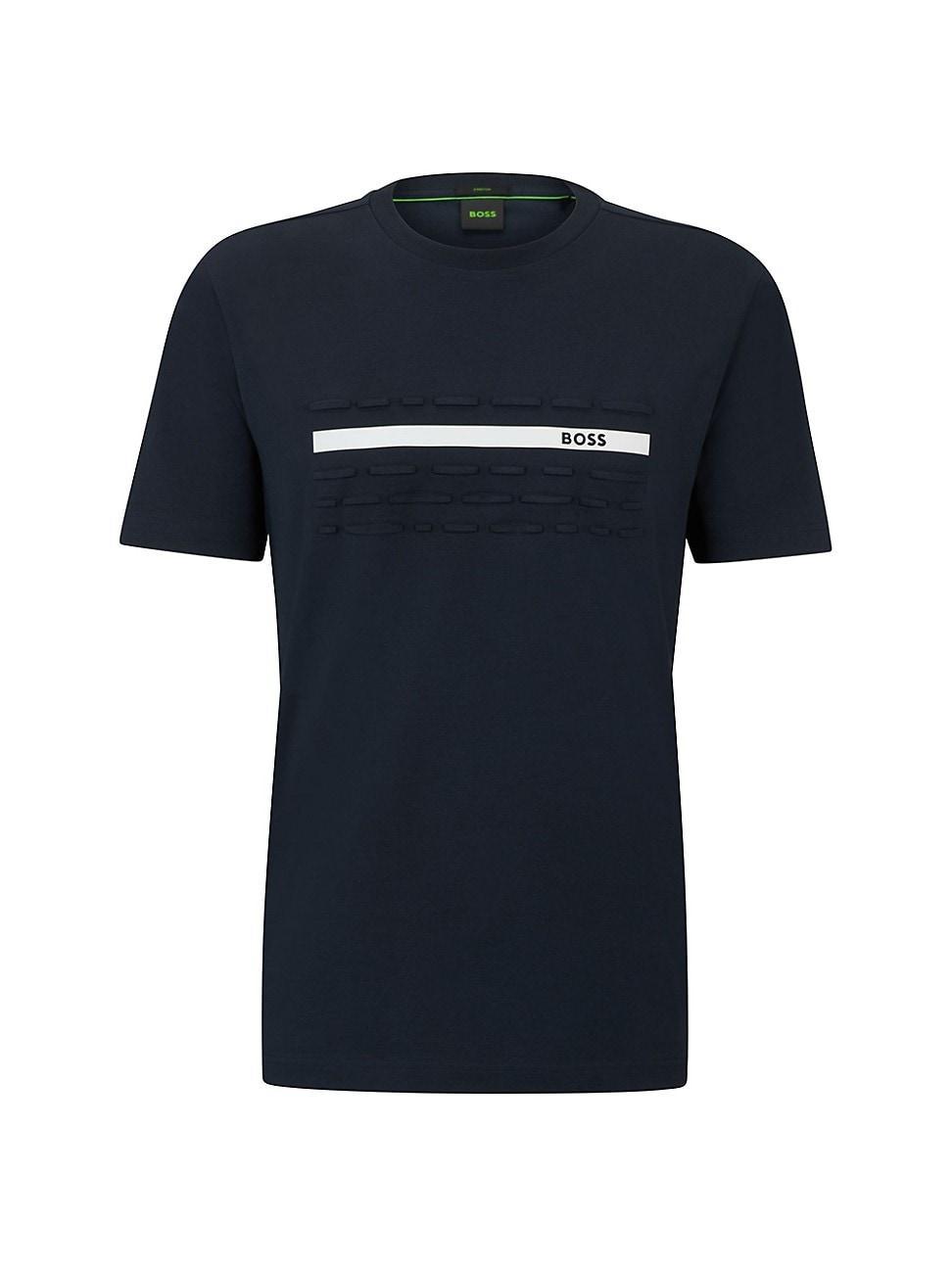 HUGO BOSS Structured-cotton T-shirt With Mercerized Finish In Blue Product Image