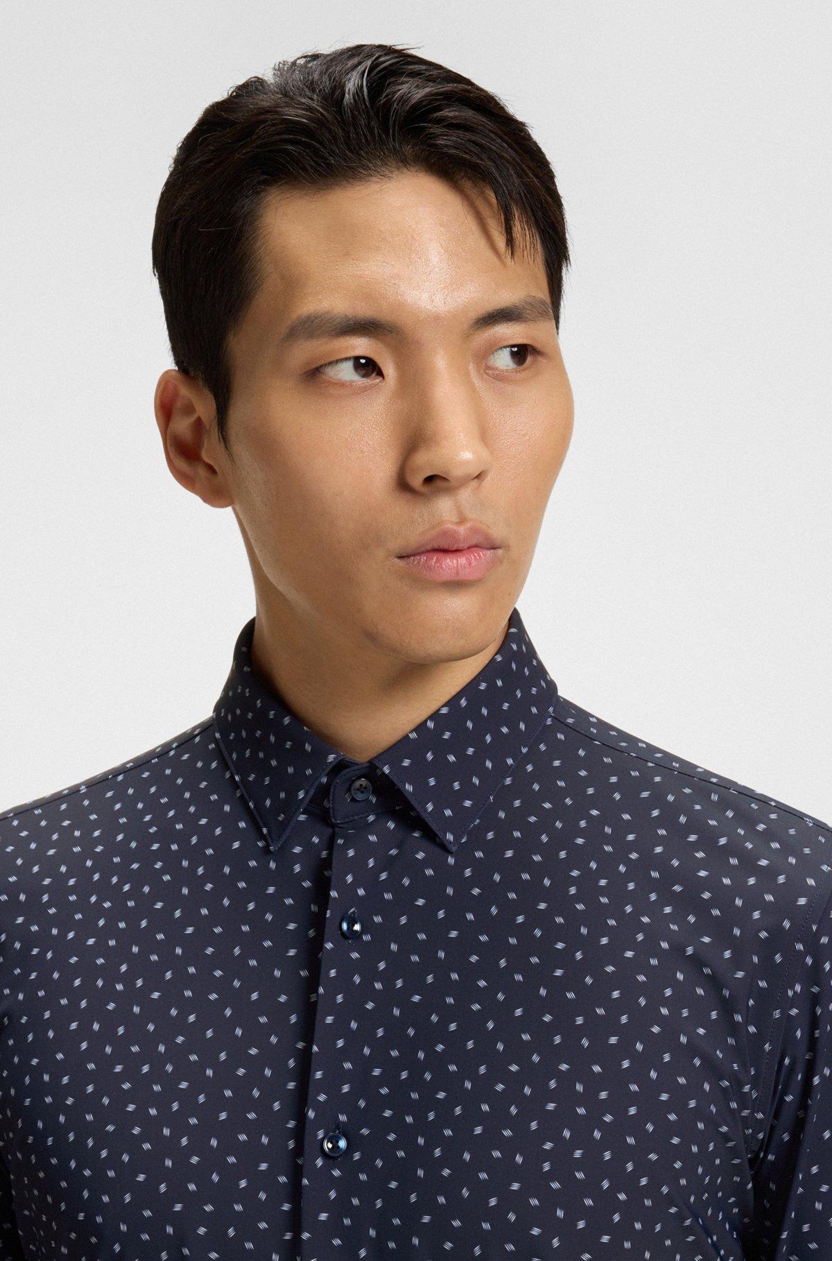 BOSS - Slim-fit shirt in printed performance-stretch jersey - Dark Blue Product Image