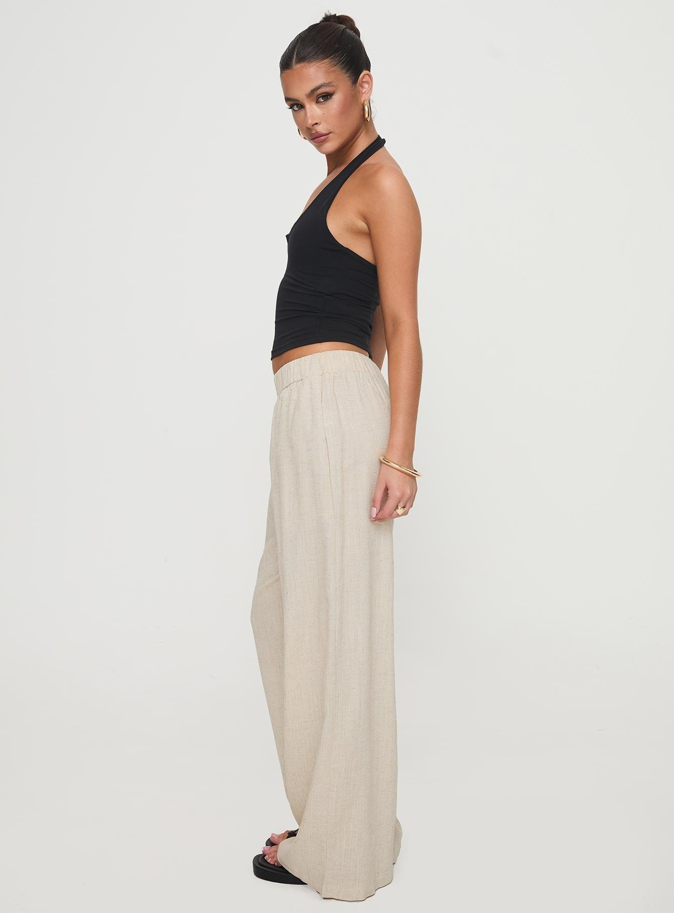 Pellegrini Linen Wide Leg Pants Natural Product Image