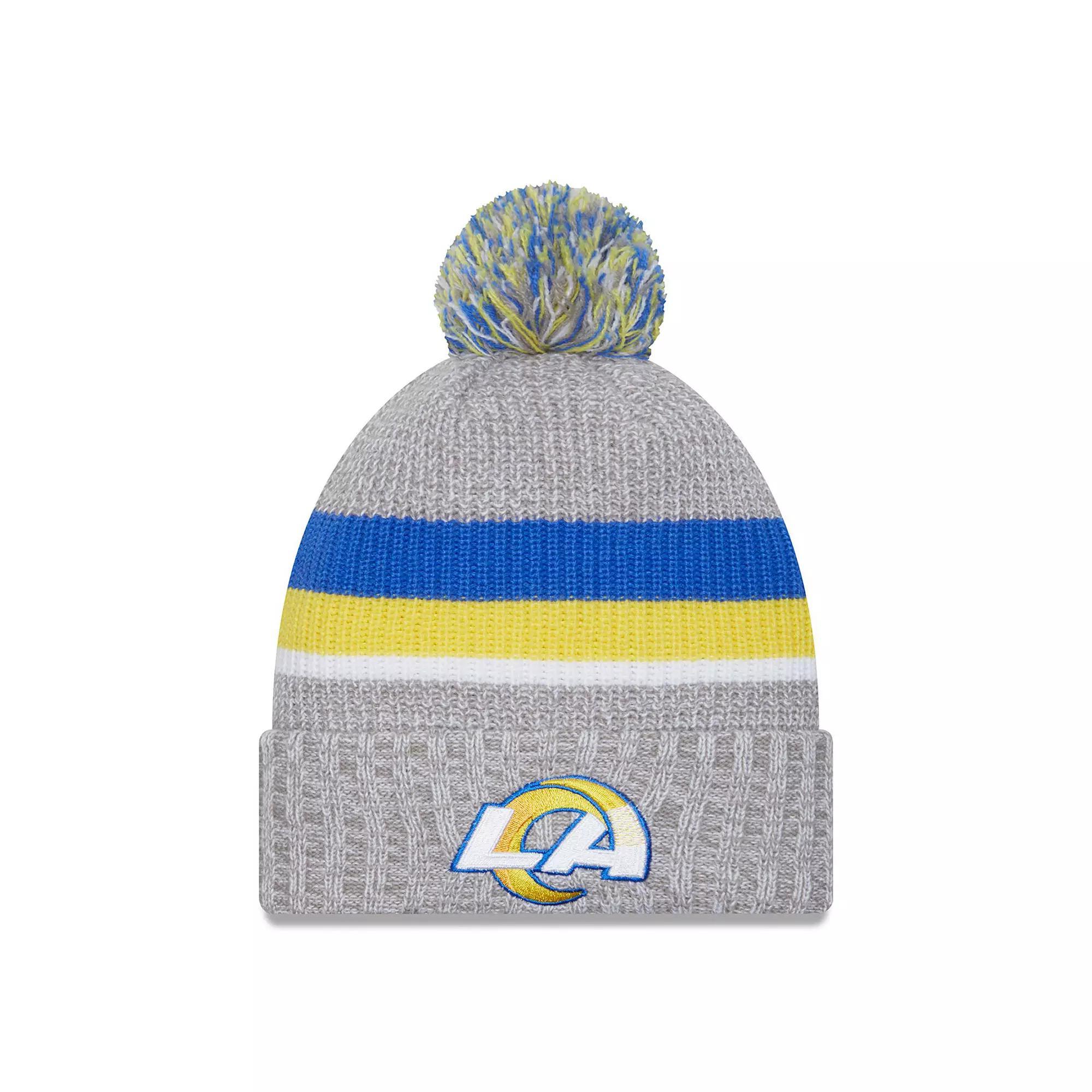 Men's New Era Heather Gray Los Angeles Rams Cuffed Knit Hat with Pom, Grey Product Image