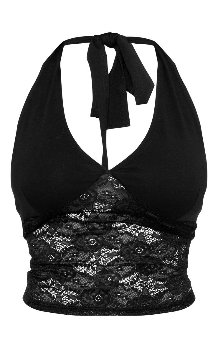 Black Lace Body Cotton Bust Halterneck Top Product Image