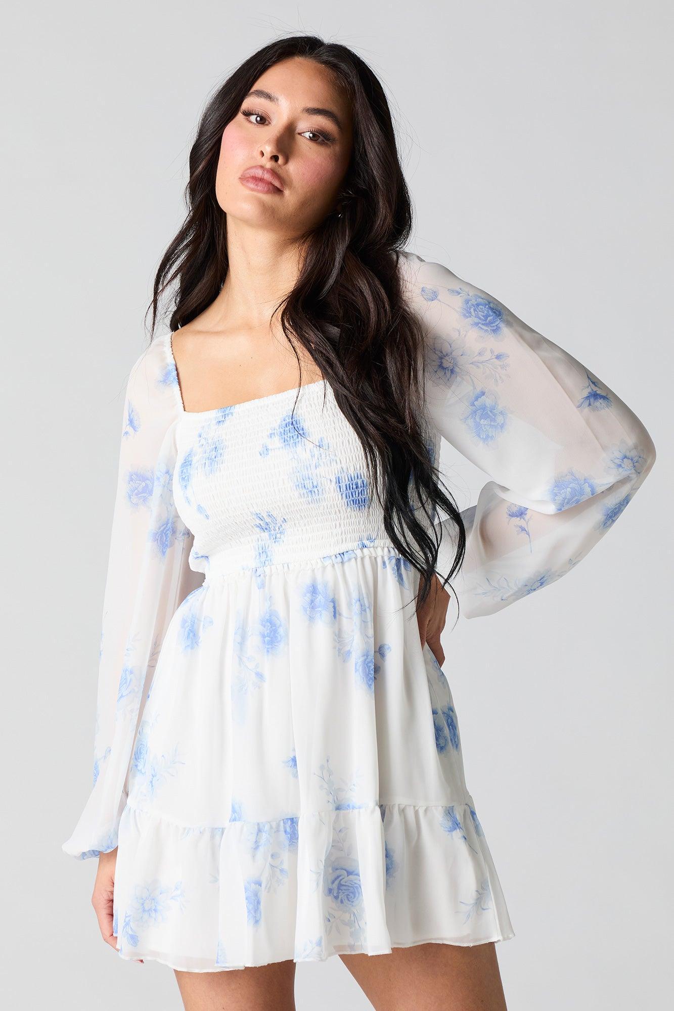 Smocked Tiered Long Sleeve Mini Dress Female Product Image