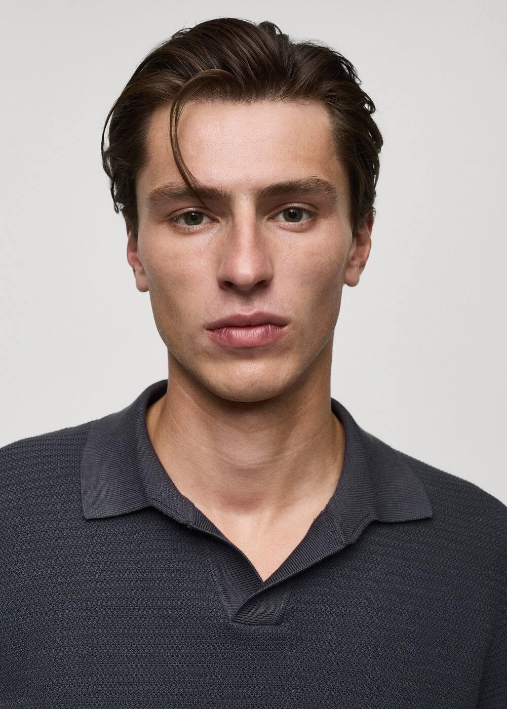 Tencel™ cotton polo shirt with braided knit - Men | MANGO USA Product Image