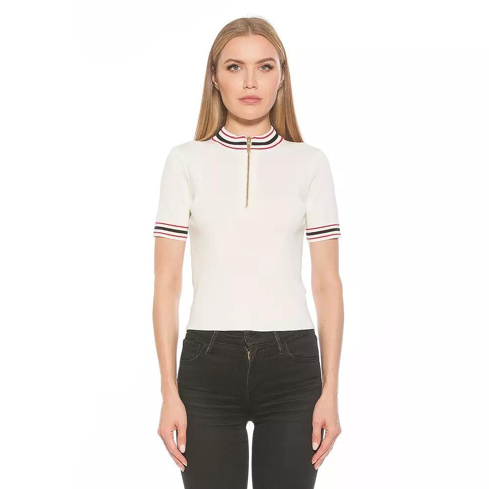 Women's ALEXIA ADMOR Phoebe Knit 1/4-Zip Short Sleeve Mock Neck Top, Size: XL, Ivory Product Image