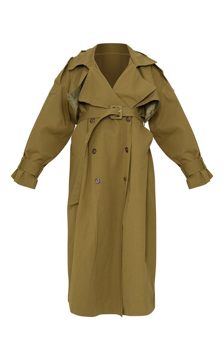 Khaki Hooded Oversized Woven Trench Coat Product Image