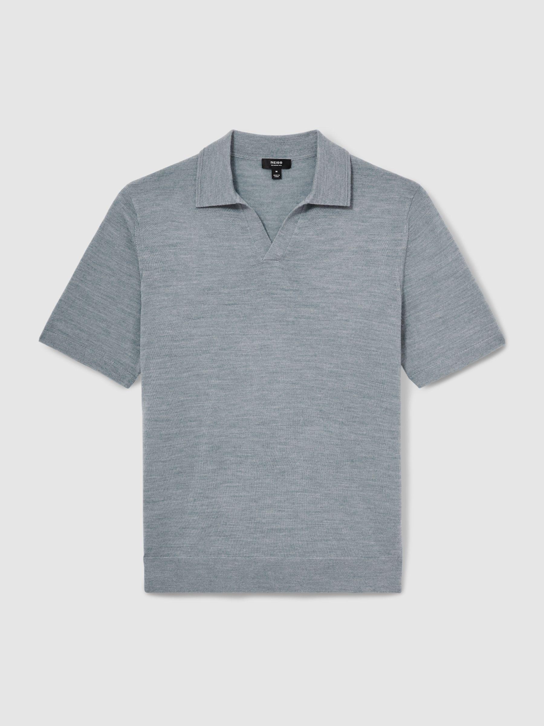 Merino Wool Open Collar Polo Shirt in Soft Blue Melange Product Image