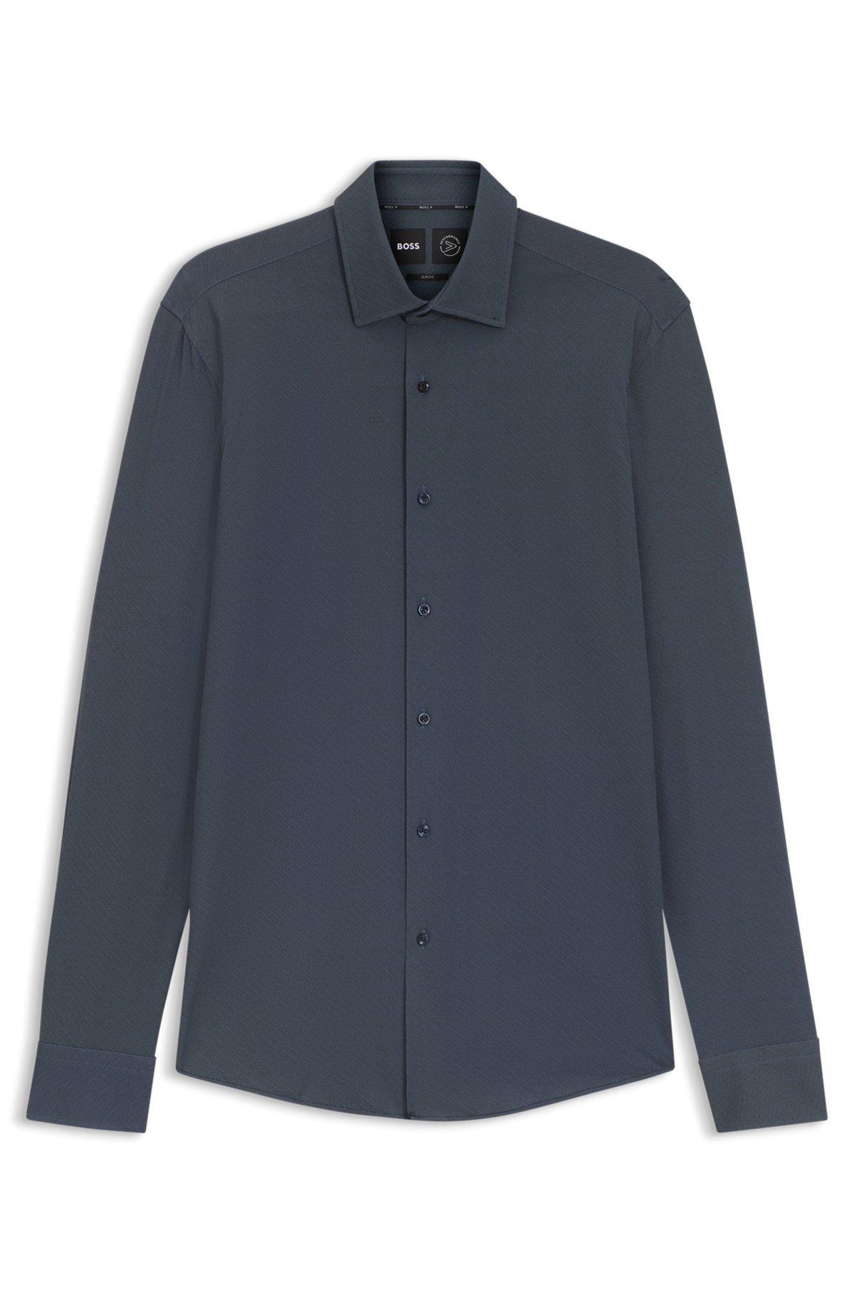 BOSS - Printed slim-fit shirt in performance-stretch fabric - Dark Blue Product Image