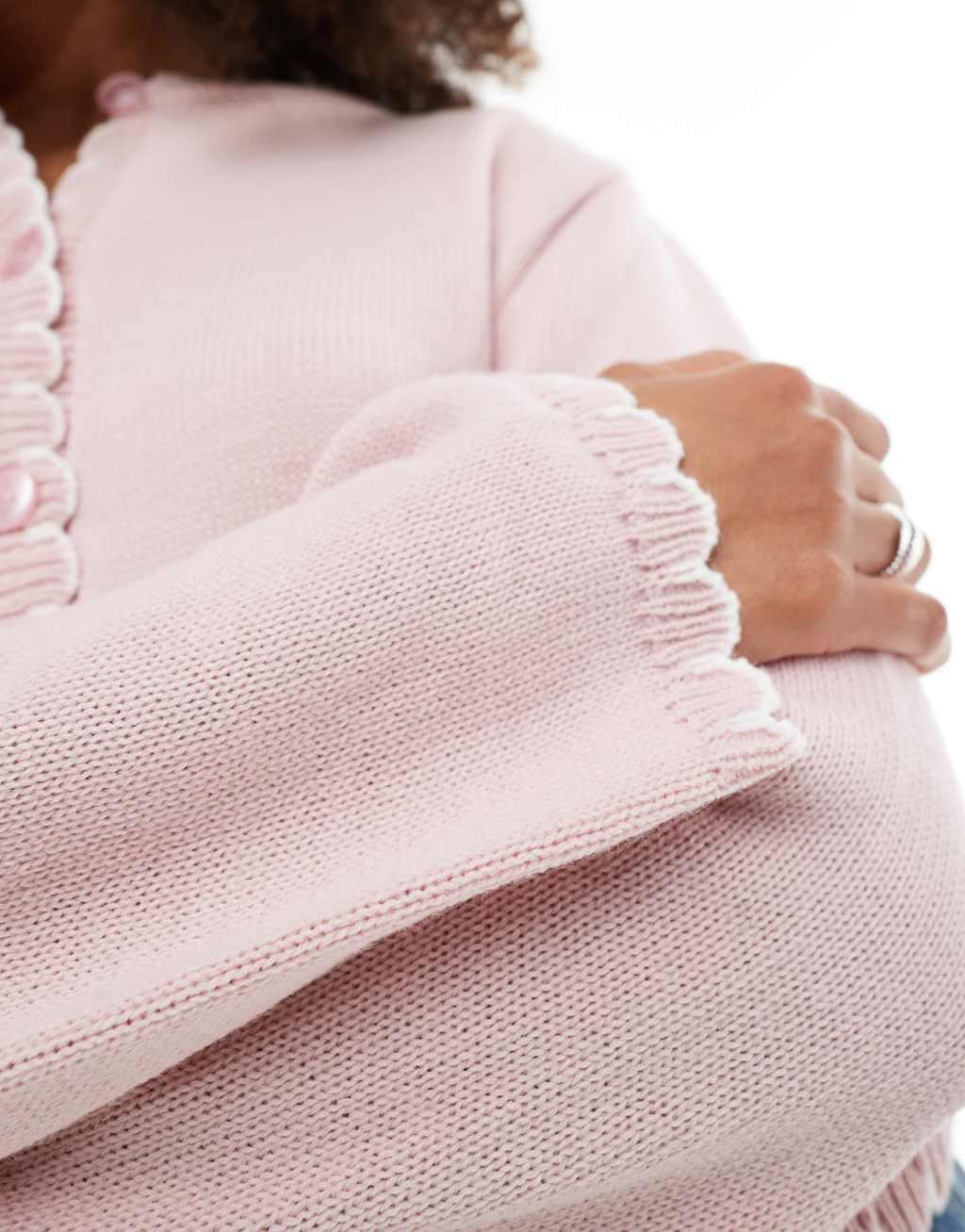 Miss Selfridge blanket stitch cardigan in pink Product Image