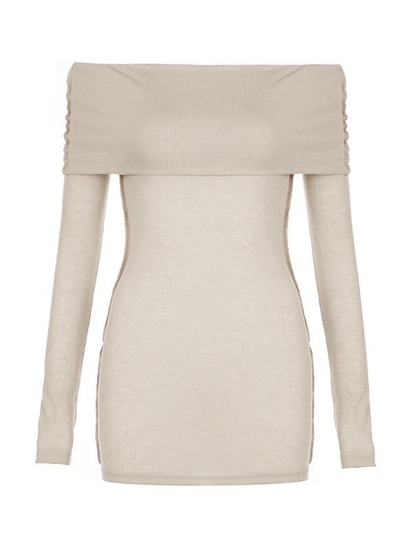 Solid Off Shoulder Slim Long Sleeve Knit Product Image