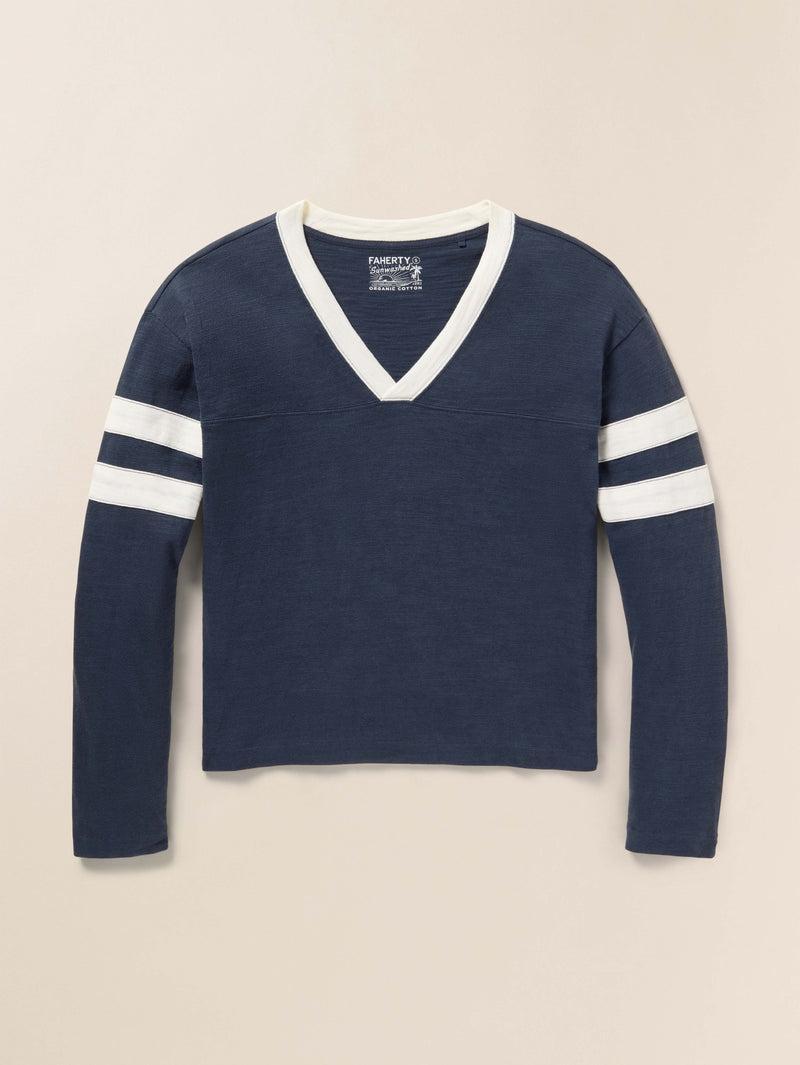 Sunwashed Slub Varsity V-Neck - Blue Nights Product Image