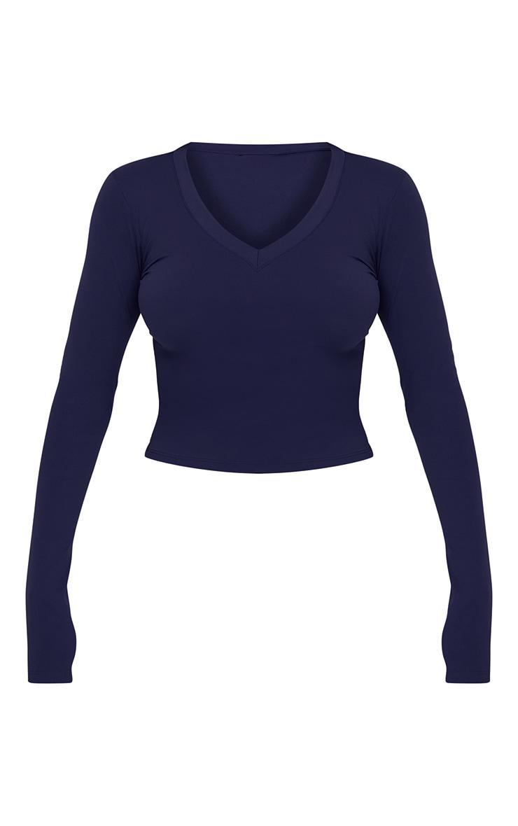 Navy Sculpt V Neck Long Sleeve Longline Top Product Image