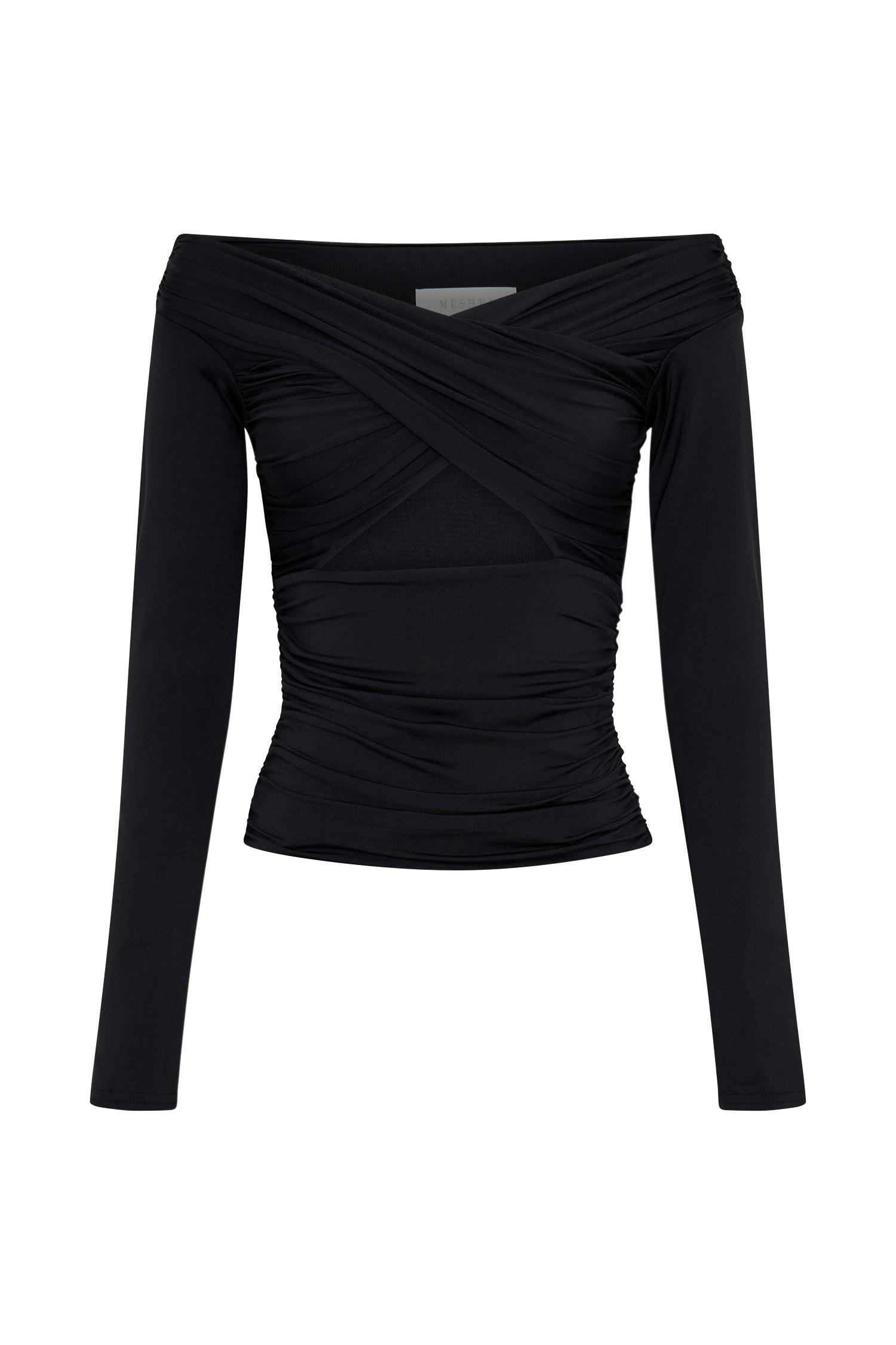 Jaden Off Shoulder Recycled Nylon Top - Black Product Image