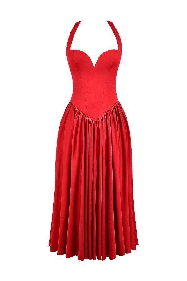 Coquette Scarlet Halter Midi Dress Product Image