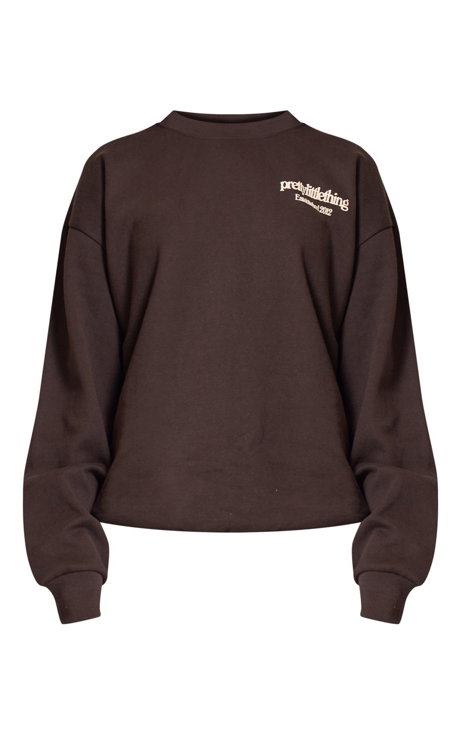PRETTYLITTLETHING Chocolate Premium Print Oversized Sweatshirt Product Image