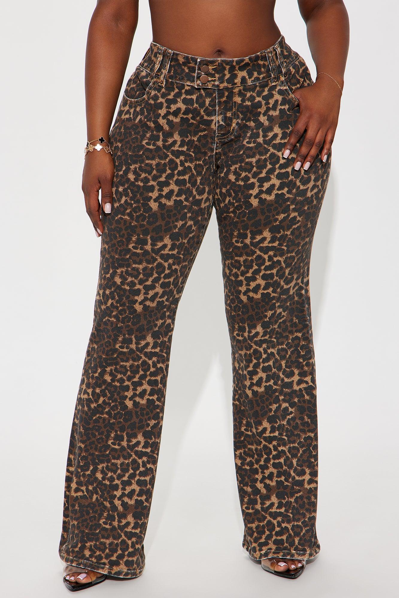Wild One Leopard Print Flare Jeans - Brown/combo Product Image