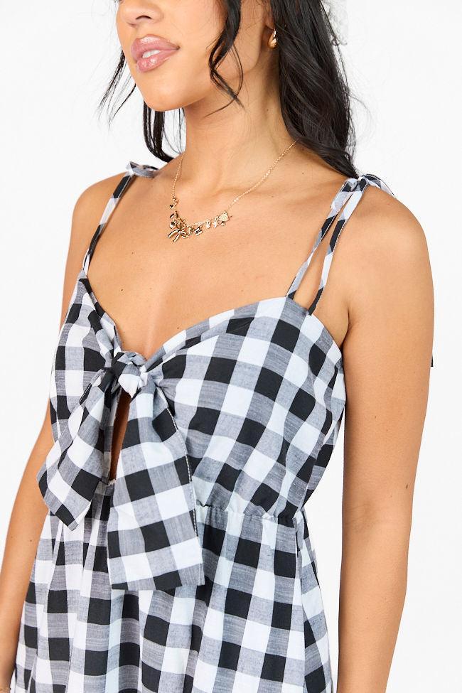 Checked Out Black and White Gingham Tie Front Maxi Dress FINAL SALE Product Image