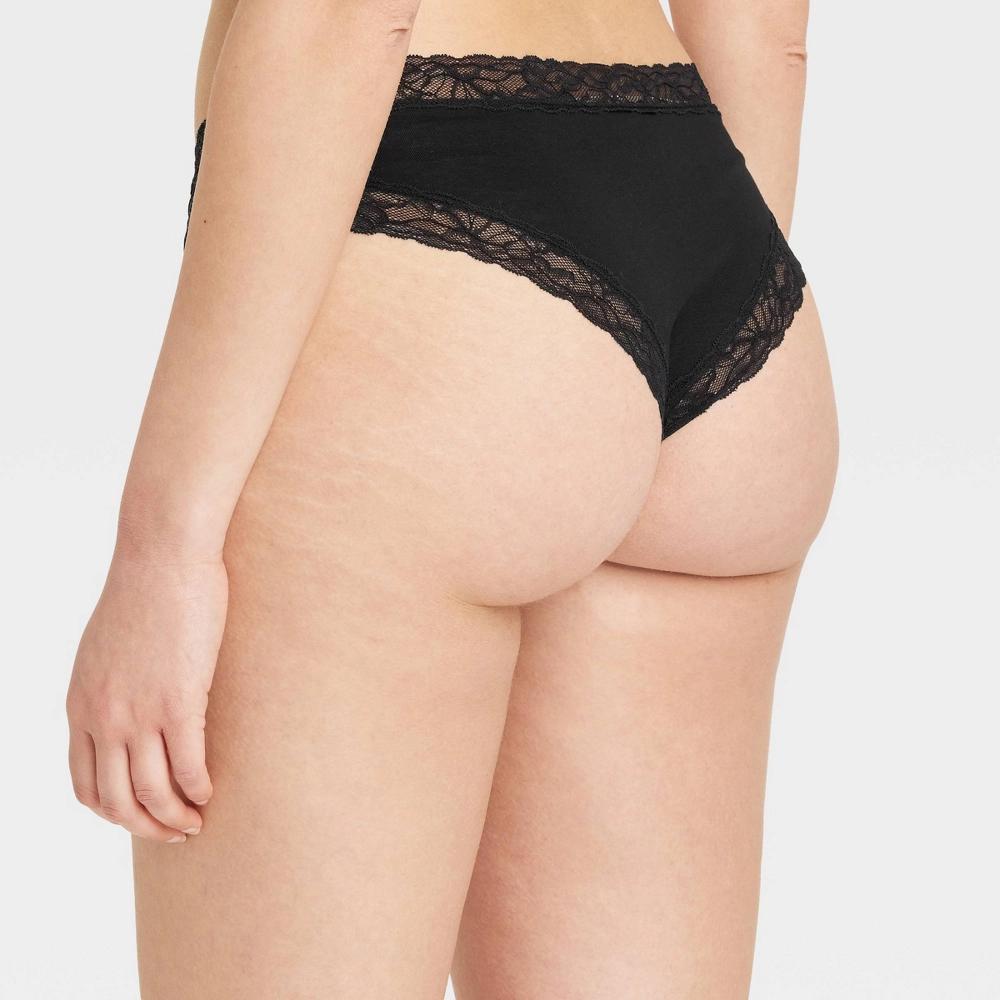 Women's Cotton Blend Cheeky Underwear with Lace - Auden™ Black XS Product Image