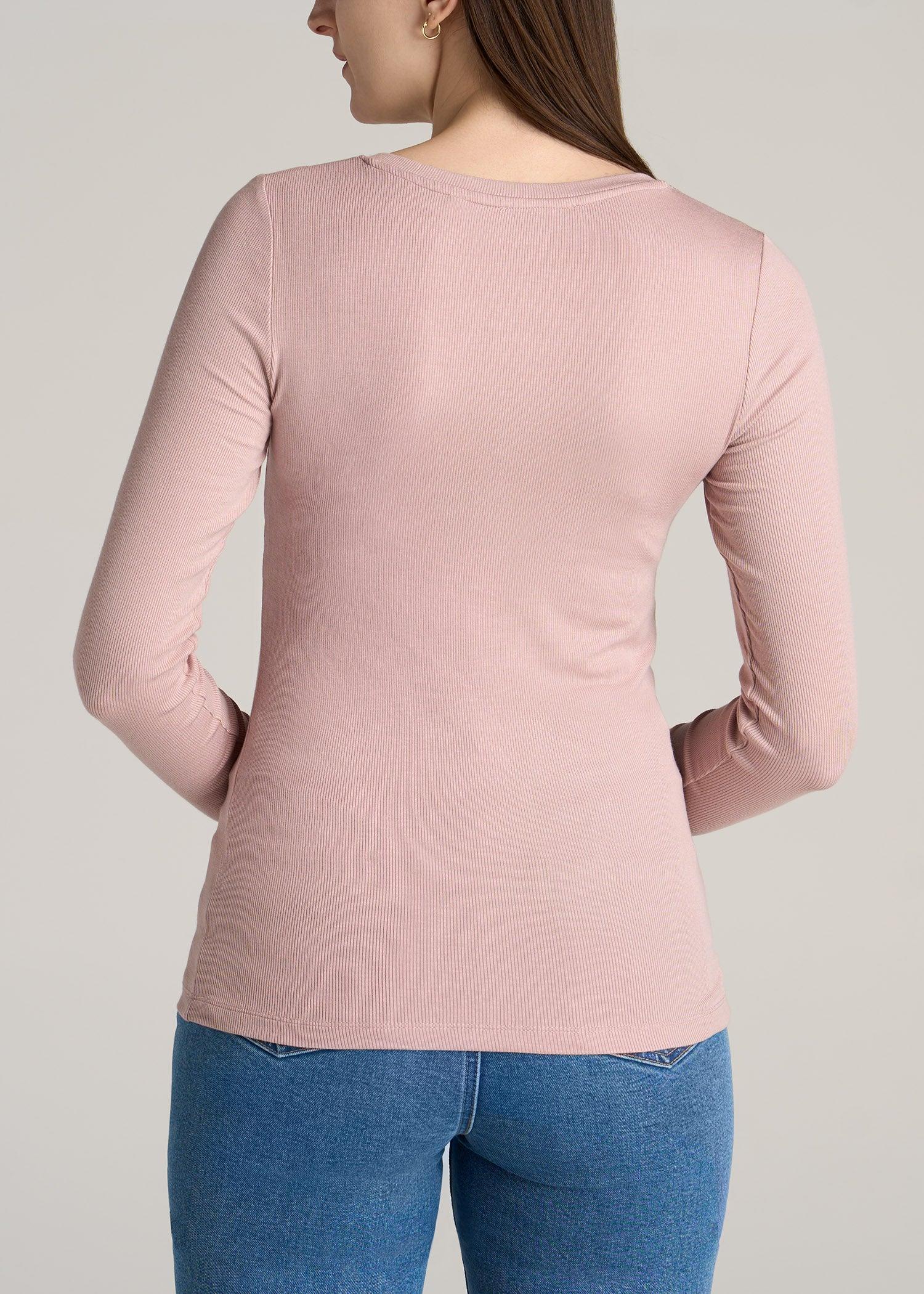 Tall Women's FITTED Ribbed Long Sleeve Henley in Ballerina Pink Product Image