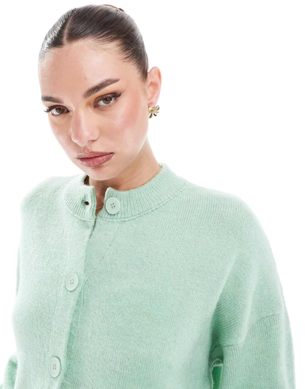 ASOS DESIGN crew neck cardigan in green Product Image