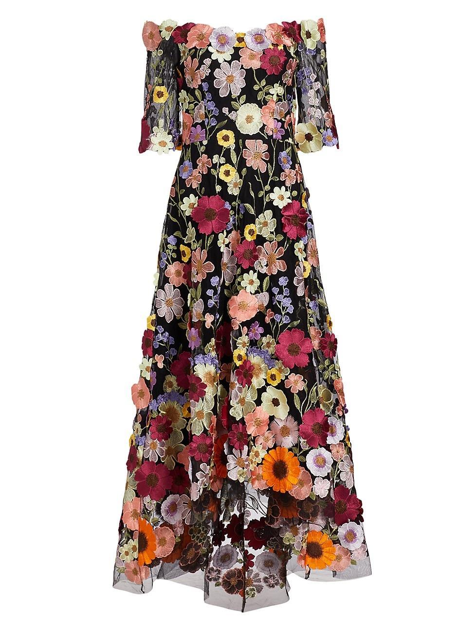 Teri Jon by Rickie Freeman Floral Embroidered Off-the-Shoulder Dress Product Image