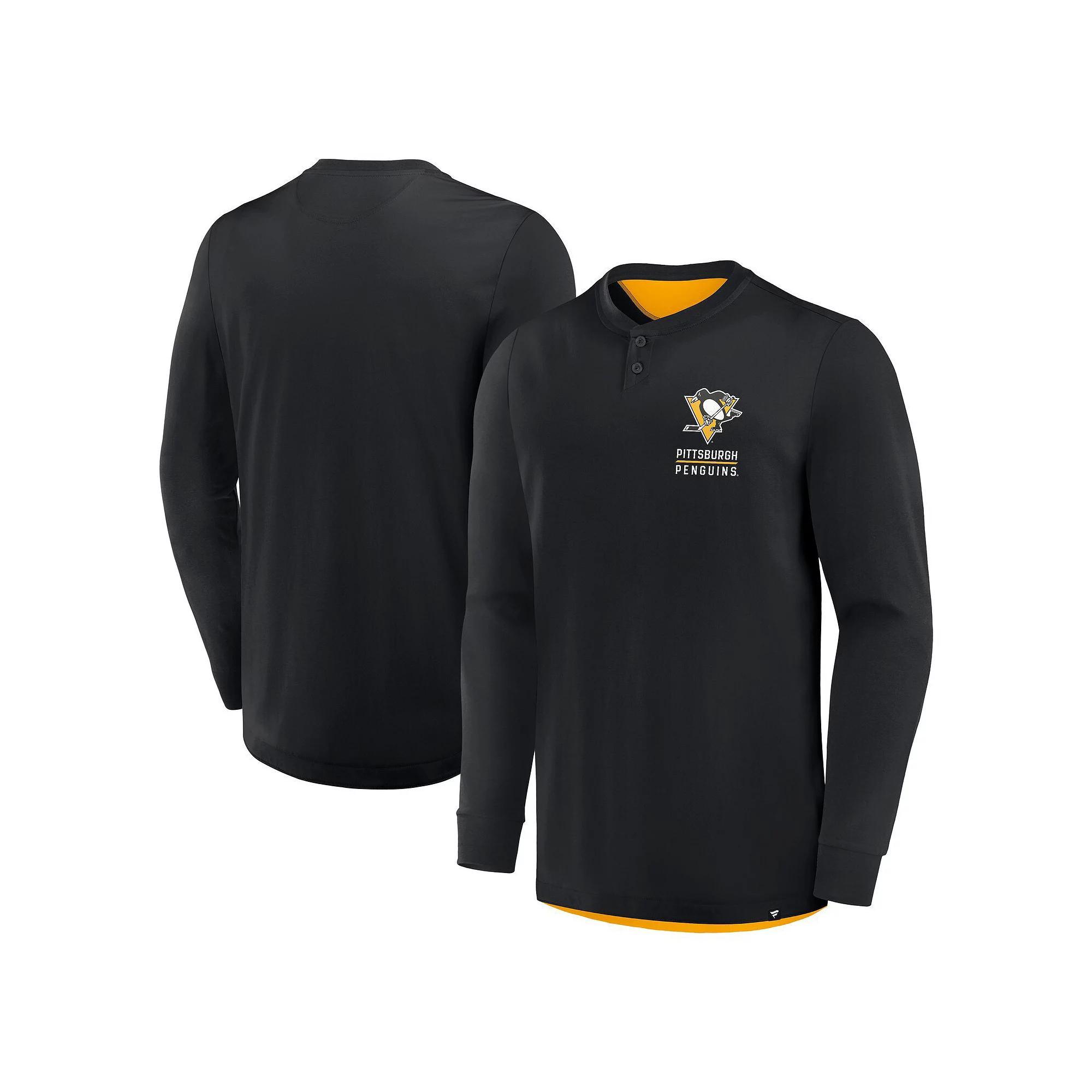 Men's Fanatics Black Pittsburgh Penguins Adrenaline Push Long Sleeve T-Shirt, Size: Small Product Image