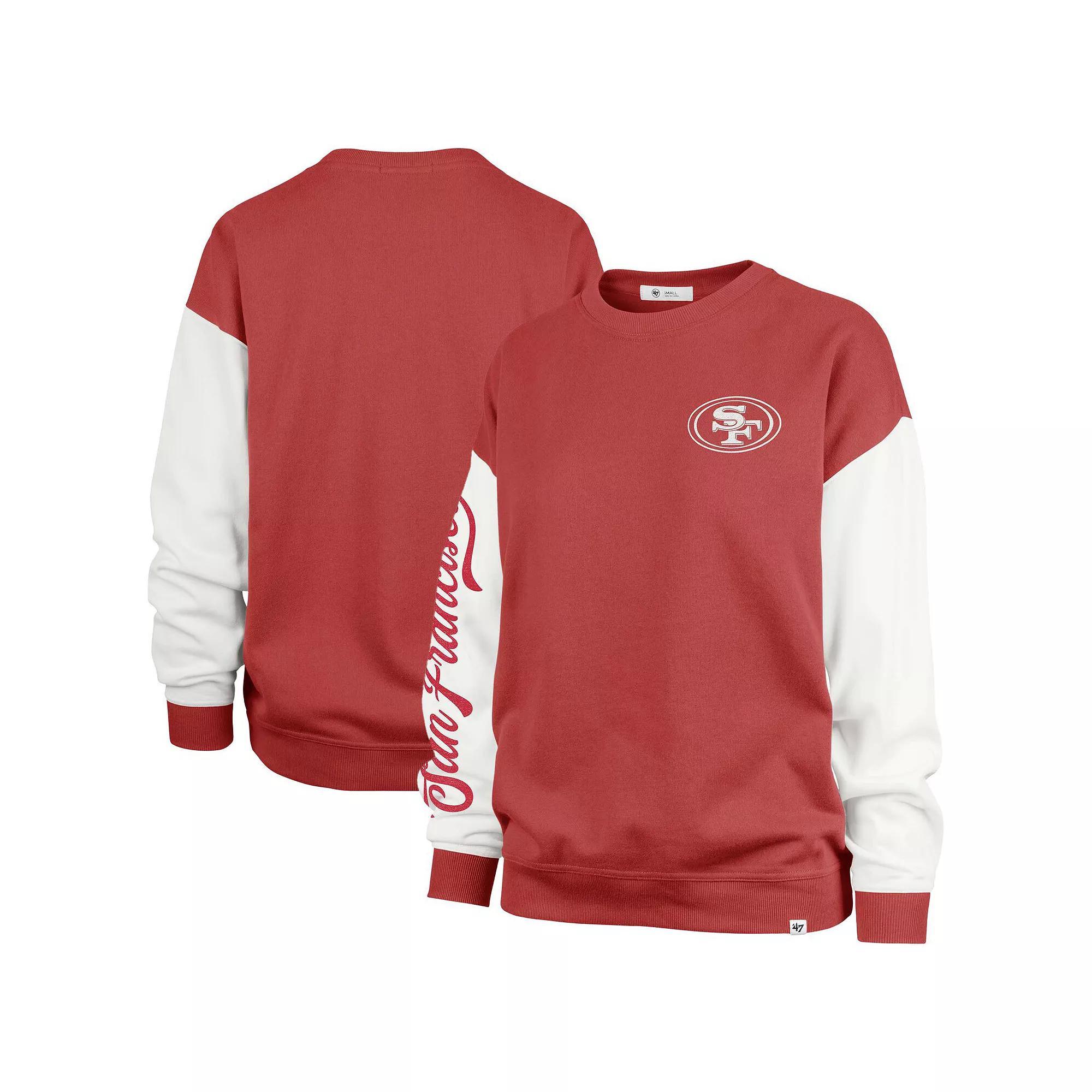 Women's '47  Scarlet San Francisco 49ers Double Header Rise Andie Pullover Sweatshirt, Size: XL, Red Product Image
