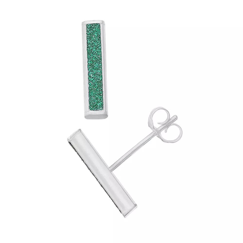 Aleure Precioso Sterling Silver Glitter Bar Post Earrings, Women's, Sterling Silver Pink Product Image