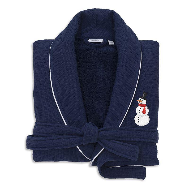 Linum Home Textiles Waffle Weave Terry Embroidered Snowman Bathrobe, Women's, Size: Large/XL, Blue Product Image