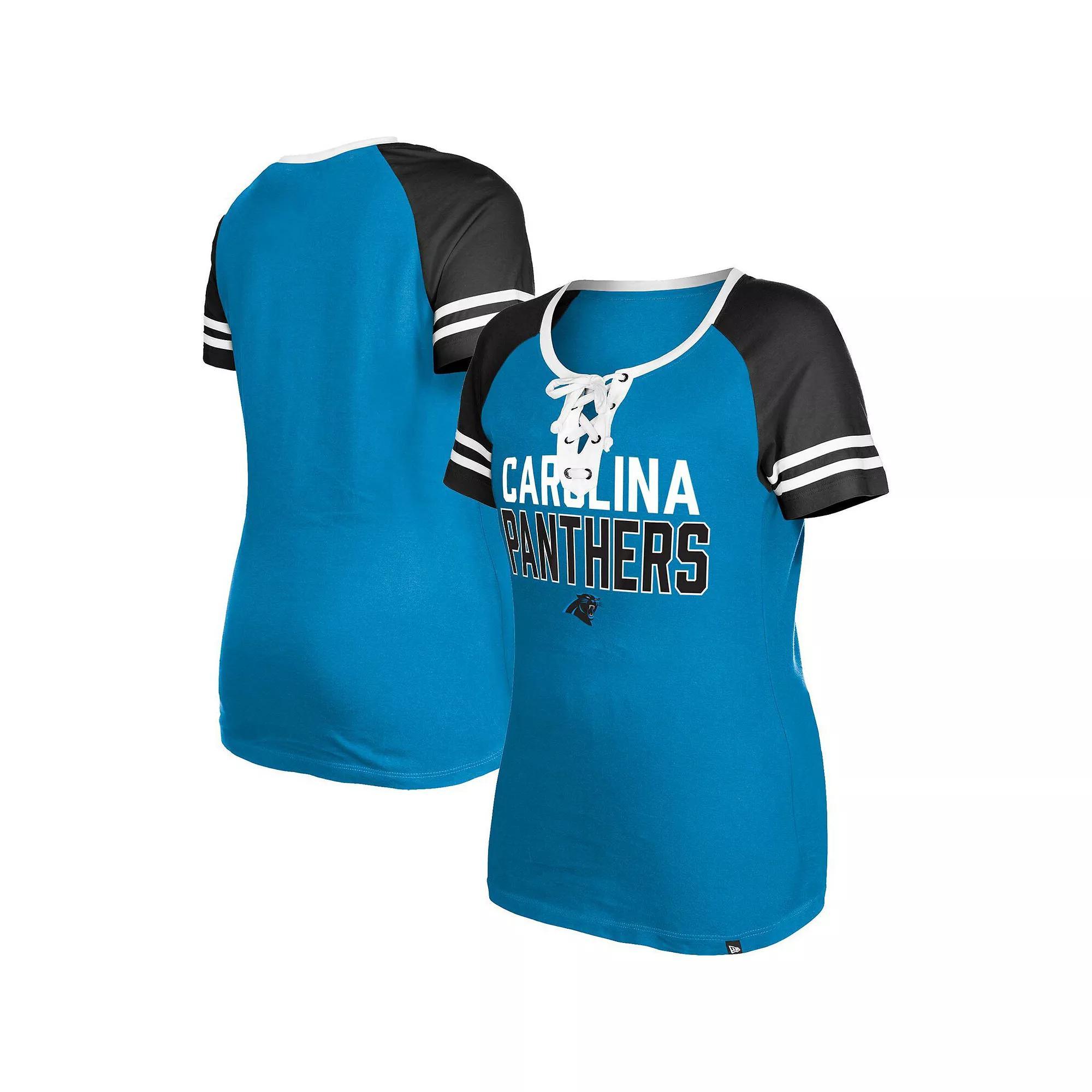 Women's New Era  Blue Carolina Panthers Raglan Lace-Up T-Shirt, Size: XS Product Image