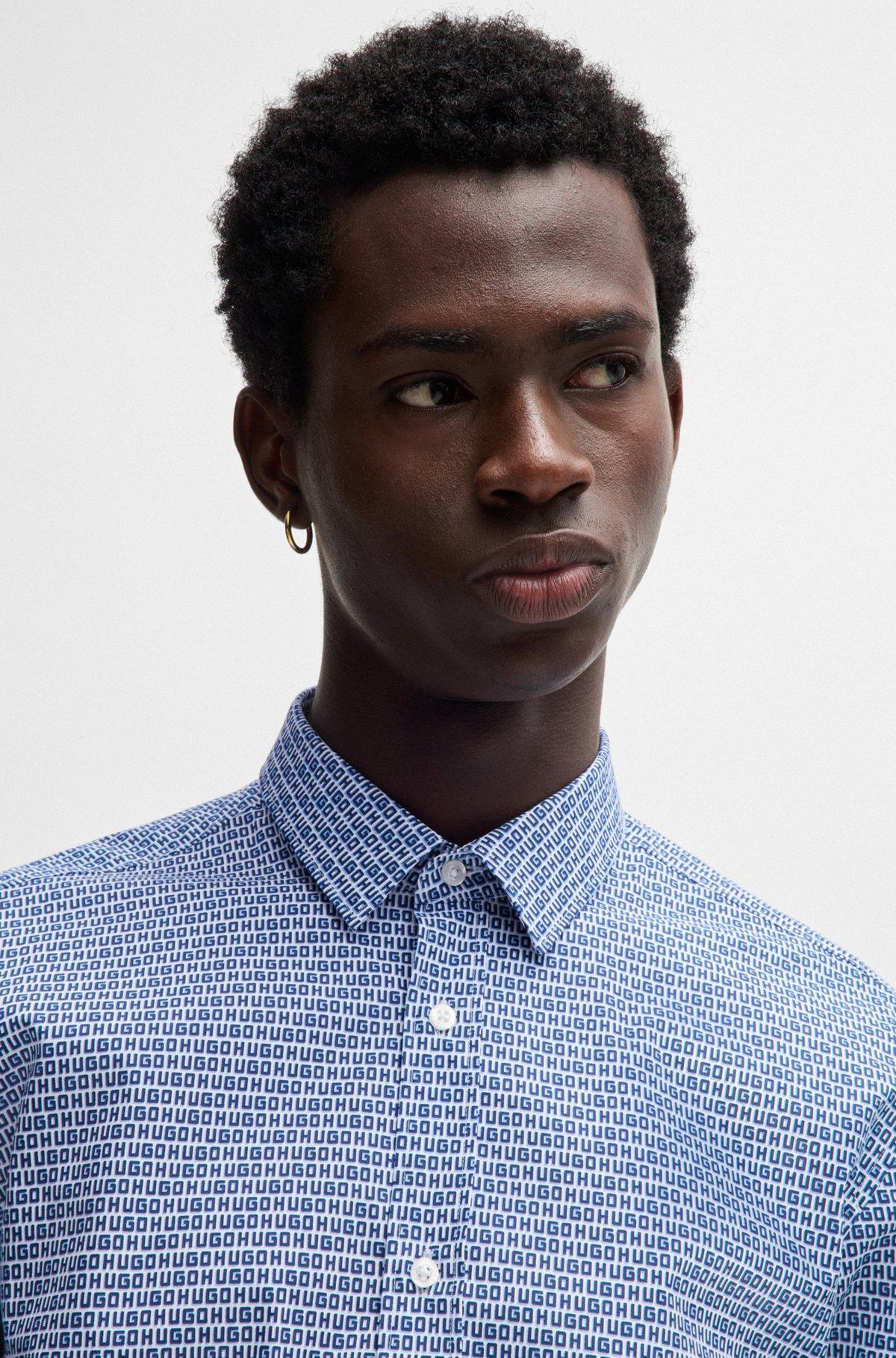 Extra-slim-fit shirt in printed cotton poplin Product Image