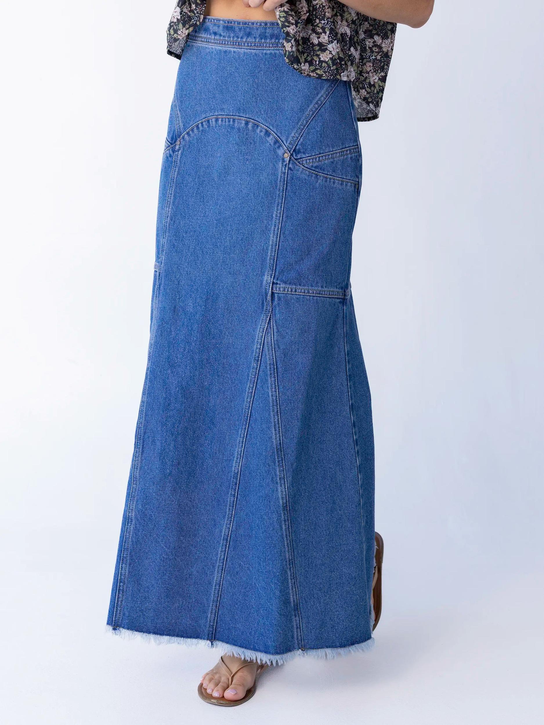 Fitted Cotton Denim Maxi Skirt Product Image