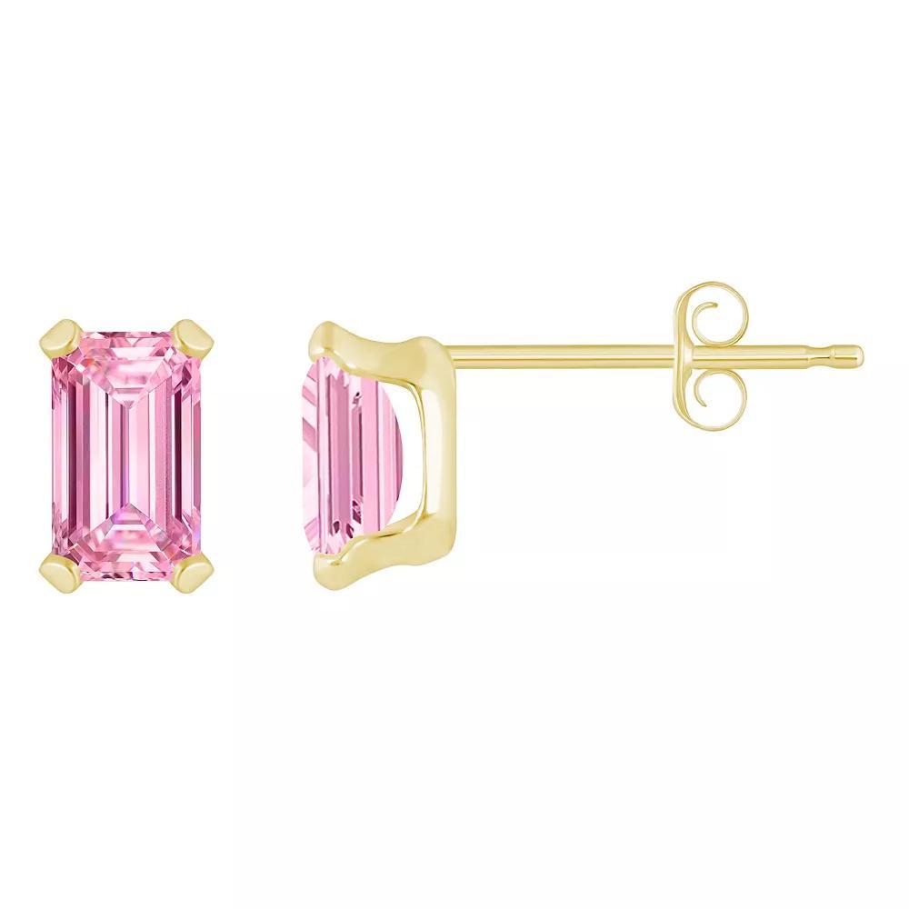 Celebration Gems 10k Gold Emerald-Cut Cubic Zirconia Stud Earrings, Women's, Pink Product Image