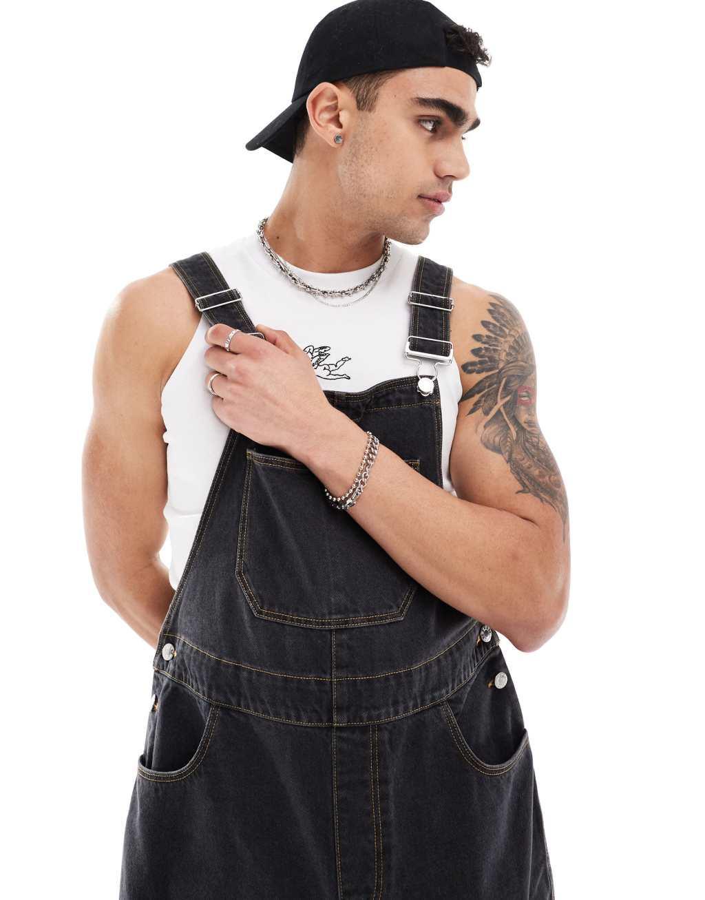 ASOS DESIGN denim overalls in black Product Image