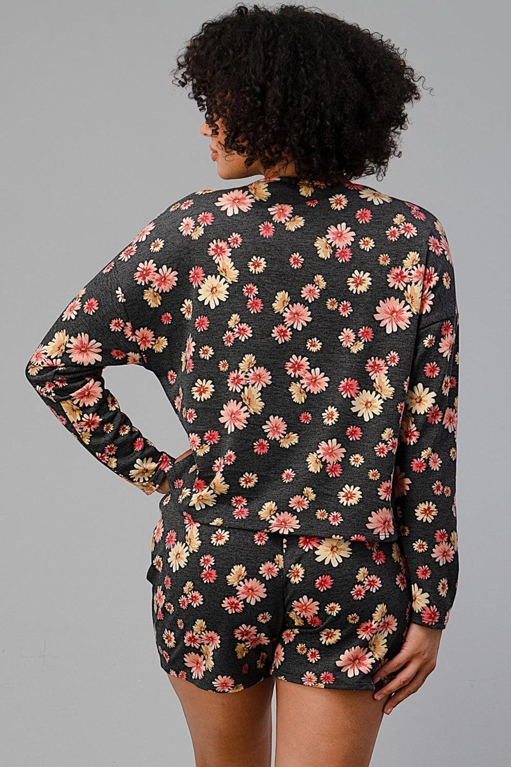 French Terry Daisy Floral Short Pj Pajama Set Product Image