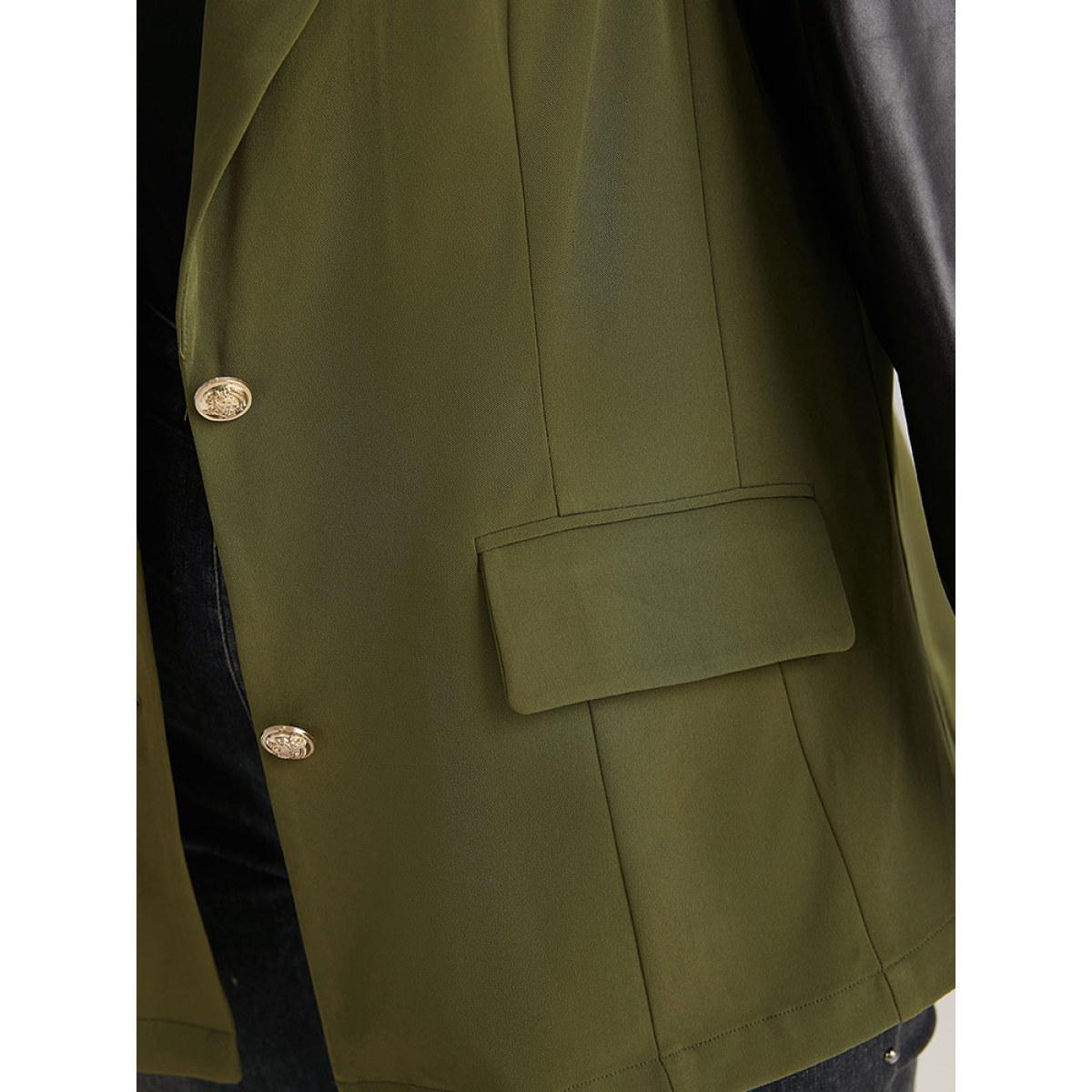 Plus Size Contrast Flap Pocket Button Fly Coat Women ArmyGreen Casual Contrast Ladies Dailywear Winter Coats BloomChic 18-20/2X Product Image