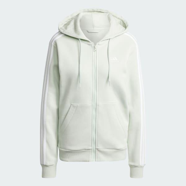 adidas Essentials 3-Stripes Full-Zip Fleece Hoodie Linen Green S Womens Product Image