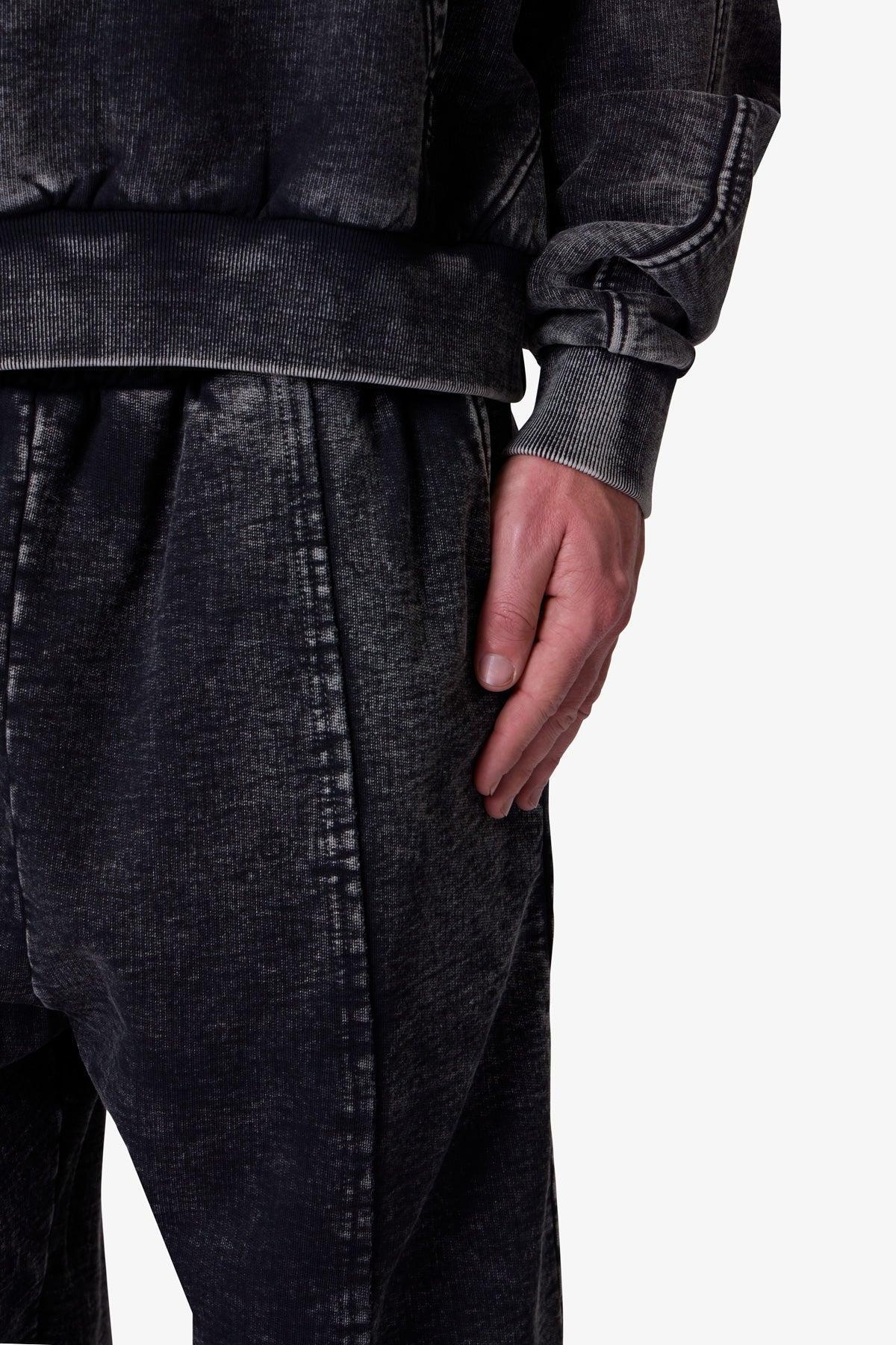 Frayed Seam Acid Wash Hoodie - Black Product Image